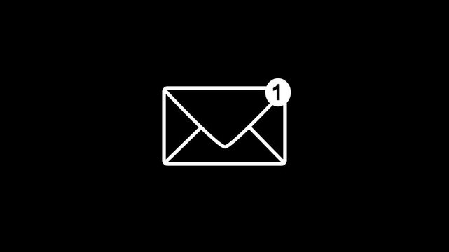 envelope icon in white screen. message file, incoming notification, Sending mail sign, Email notification symbol, Envelope line, new email inbox notification animation.