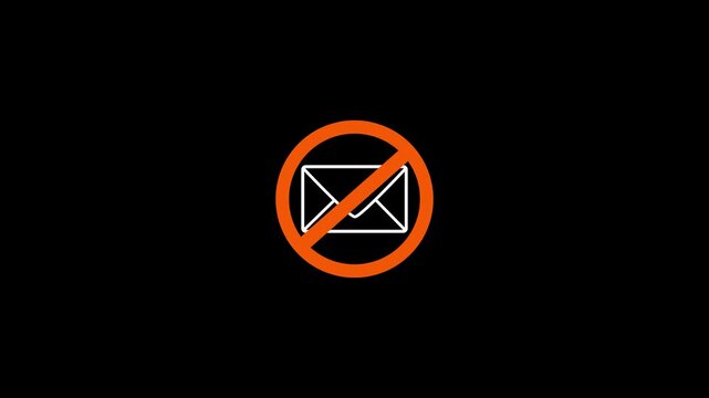 no mail spam icon road sign animation. simple red circle prohibition Not Allowed Sign road motion design 4k with alpha channel mate
