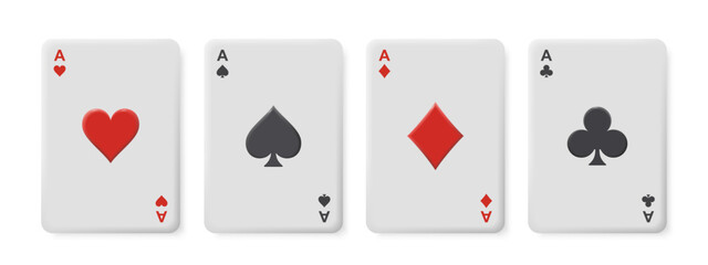 Obraz premium Set of playing card aces with heart, spade, diamond and club symbols. Poker and casino game