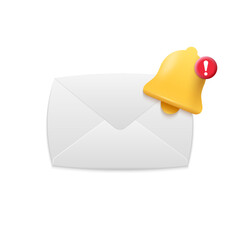 Envelope with notification bell and alert badge icon isolated on white background. New message, email alert and mobile notification