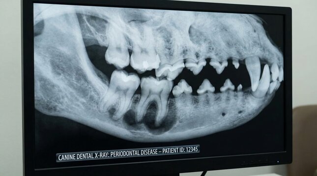 Canine dental X-ray showing periodontal disease