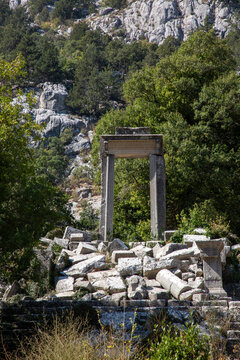 Ancient Stone Gate and Ruins of Termessos Antique City Surrounded by Wild Nature in Antalya Turkey