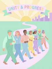 Obraz premium Workers moving forward symbolizing progress.