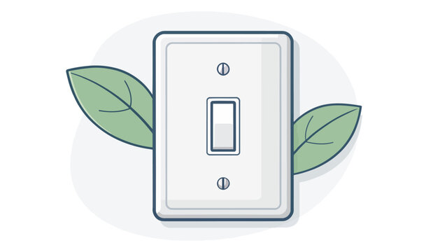 An illustration of a light switch with green leaves, symbolizing eco-friendly and sustainable living.