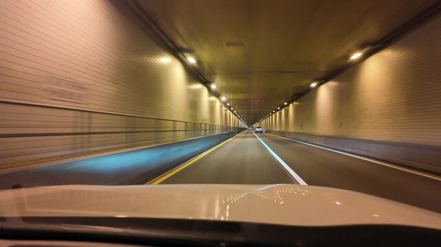 Driving Through an Underground Tunnel in West Virginia Mountains