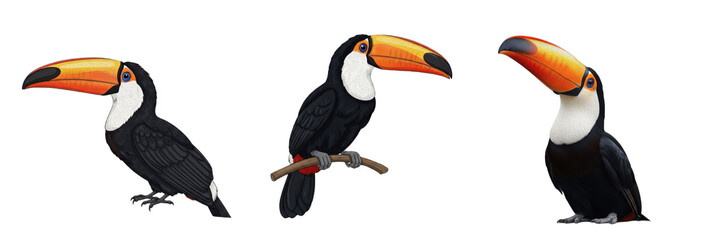 Toco Toucan Bird Illustration Set - Tropical Exotic Wildlife Graphics Isolated © Wazir