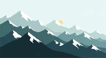 Fototapeta premium Mountains landscape. Mountains covered with snow. Clear sky. Vector illustration.