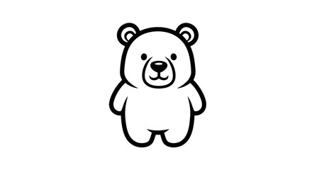 Obraz premium Cute cartoon bear illustration, simple line art, black and white, isolated on white background.
