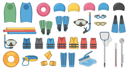 Swimming Gear Collection: Flippers, Goggles, Life Vests, Caps, and More © oka