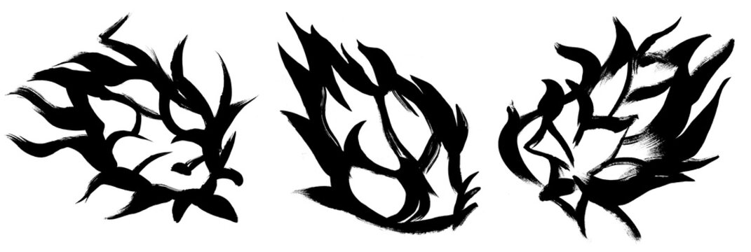 Set with illustration pttahaya tropical fruit silhouettes painted isolated on white in gouache