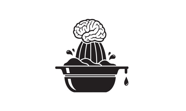 Conceptual vector illustration of a human brain on a manual citrus juicer. Metaphorical graphic representing mental exhaustion, brain drain