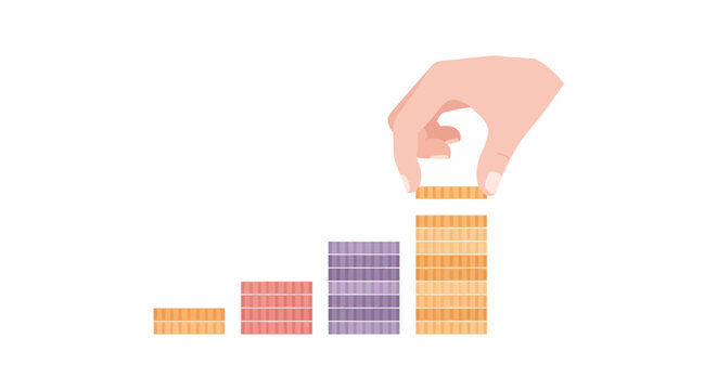 Hand stacking coins on bar graph for financial growth