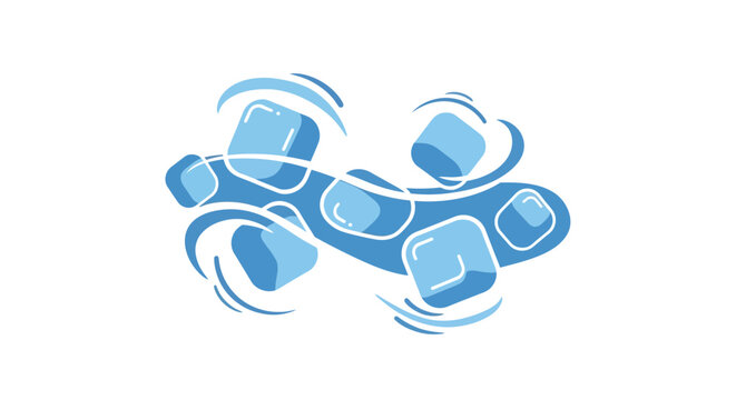 Refreshing blue ice cubes with dynamic swirl design on white background