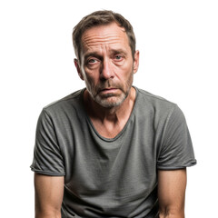Fototapeta premium Man with sad expression on transparent background