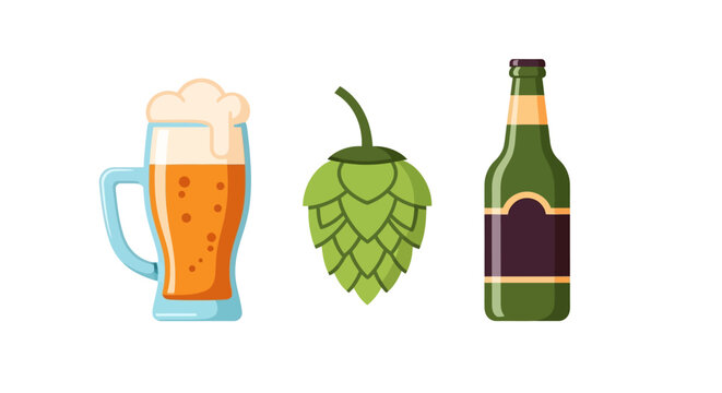 Beer elements collection: pint glass hop cone and bottle