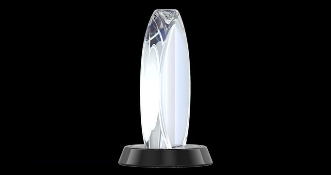Blank crystal award trophy, rotation animation seamlessly loopable. 3D rendering isolated on transparent background