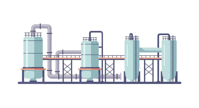 Modern industrial plant with distillation columns in flat design