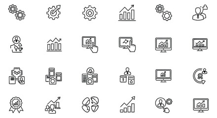 Fototapeta premium A collection of business and finance icons in a line style, suitable for marketing, advertising, and educational materials.