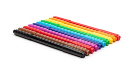 Fototapeta premium Colorful Markers Arranged in a Row on White Background.
