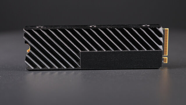 High Speed M.2 SSD for PC. Computer hardware shortage concept. M.2 and NVMe Storage memory chips used in AI models with training data and Cloud Computing in processing servers.