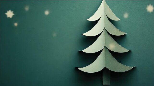 Handmade Christmas tree decoration on green cardstock background.