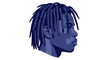 Young Man Profile Portrait, Dreadlocks Hairstyle, Blue Tones, Isolated on White Background © Roni