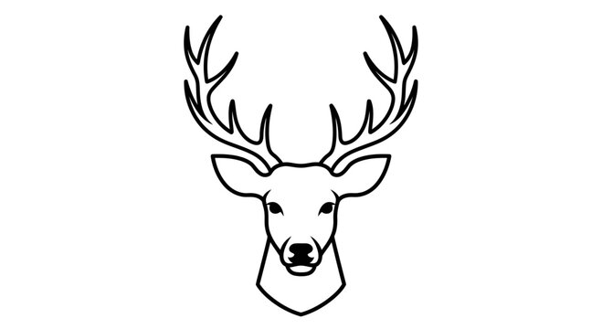 Majestic Deer Head with Large Antlers Vector Illustration, Minimalist Buck Stag Outline for Logo Design and Hunting Mascot