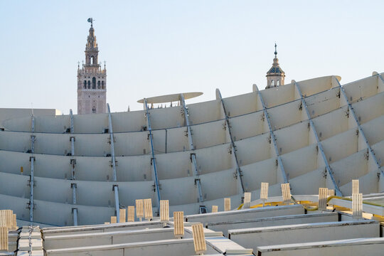 minimal city design parametric architecture grid curve modern church tower cathedral religion travel graphic - Metropol Parasol (Setas de Sevilla, Las Setas) - Seville, Andalusia, Spain - 2025