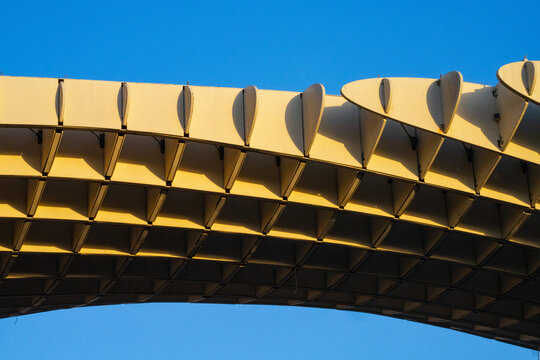bridge parametric architecture grid blue sky summer abstract design curve empty minimal - Metropol Parasol (Setas de Sevilla, Las Setas) - Seville, Andalusia, Spain - 2025