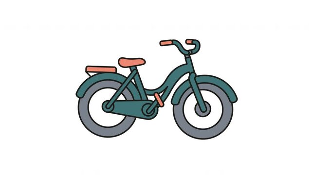 Bicycle with a cartoonish dark turquoise moped illustration is a cute design suitable for posters, websites, or childrens products.
