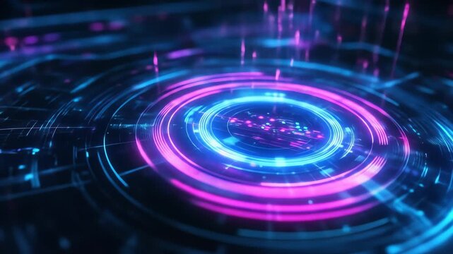 Abstract digital data visualization with glowing circles and lines