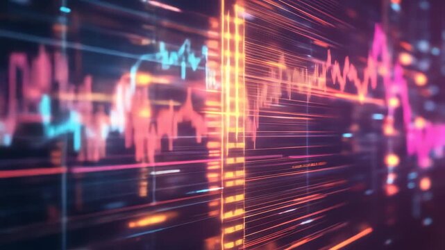 Abstract digital data visualization with glowing lines and graphs