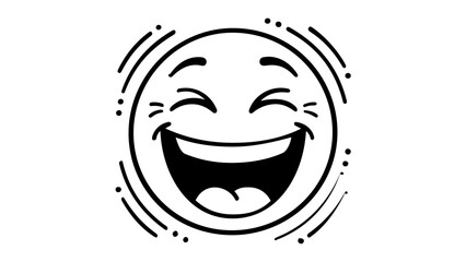 Obraz premium Joyful Laughing Face Emoji Vector Icon; Minimalist Black and White Line Art Illustration of a Happy Smiley with Wide Open Mouth and Squinting Eyes, Expressing Pure Joy and Laughter for Design.