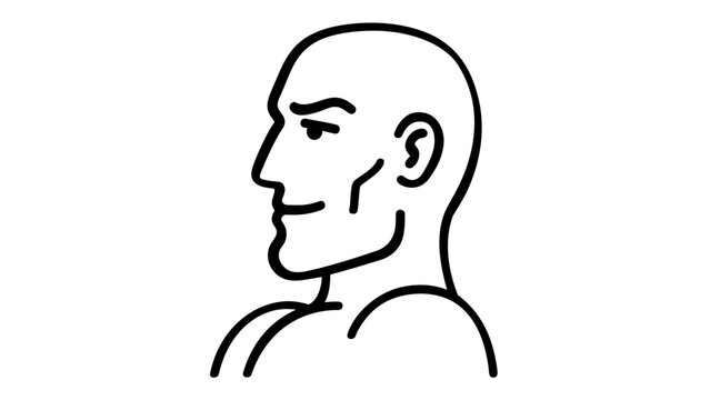 Minimalist vector illustration of a confident man's profile with a strong jawline, inspired by internet meme culture, featuring a bald head and smug expression, ideal for modern graphic design.