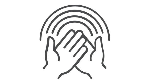 Minimalist vector illustration of a line icon depicting two hands clapping with sound waves, symbolizing applause, celebration, success, and appreciation in a clean, scalable flat design style.
