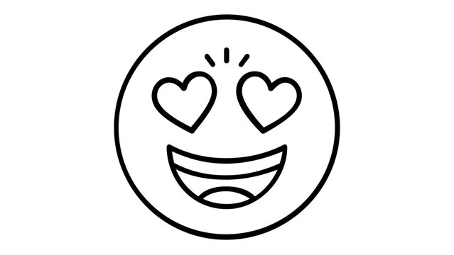 Enamored Smiling Face with Heart Eyes Vector Icon Illustration. Minimalist Black and White Line Art Emoji Representing Love, Affection, and Happiness. Scalable Flat Design for Digital Interfaces.