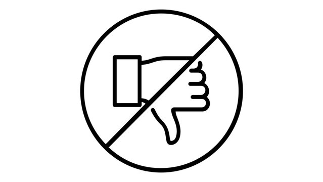 No Thumbs Down Vector Icon Illustration: A Minimalist Line Art Design of a Dislike Hand Gesture Inside a Prohibited Sign, Representing Positive Feedback, No Negativity, and Approval Concepts.