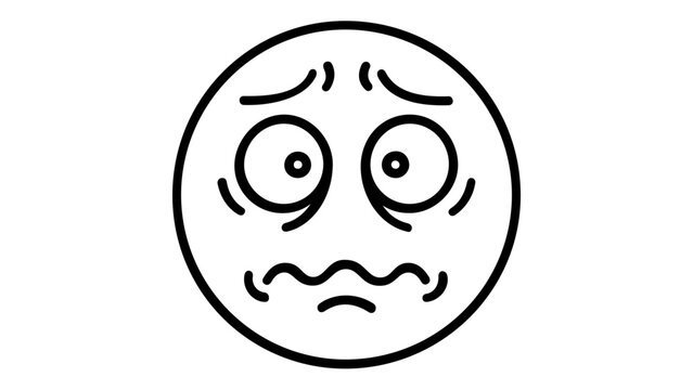 Scared and worried face line icon vector illustration. Minimalist emoji depicting fear, anxiety, stress, and panic with wide eyes, furrowed brows, and a wavy mouth. Scalable AI-generated graphic.