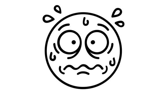 Scared face line icon illustration. A minimalist vector graphic of a sweating, anxious emoji with wide eyes and a wavy mouth, perfect for expressing fear, stress, or panic in digital designs.