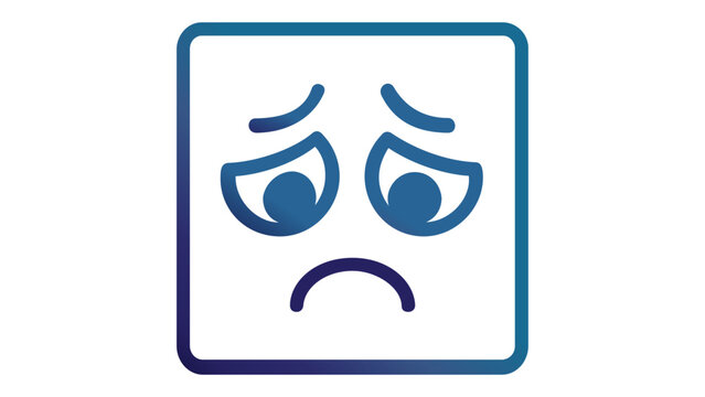 Sad Face Vector Icon Illustration with Blue Purple Gradient. Square Emoji Showing Disappointment, Sorrow, and Grief. Minimalist Flat Design for UI/UX, Apps, and Digital Communication. Scalable
