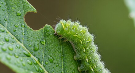 Fototapeta premium Macro photo of a caterpillar on a leaf.