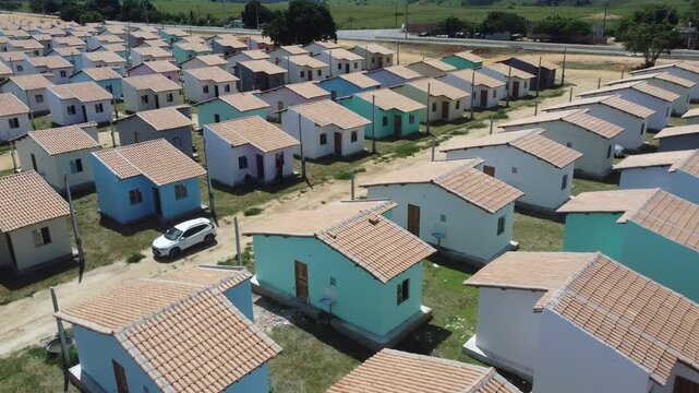 medeiros neto, bahia, brazil - march 19, 2026: View of low-income housing under construction as part of the Federal Government's Minha Casa, Minha Vida - My House, My Life program in the state of Bahi