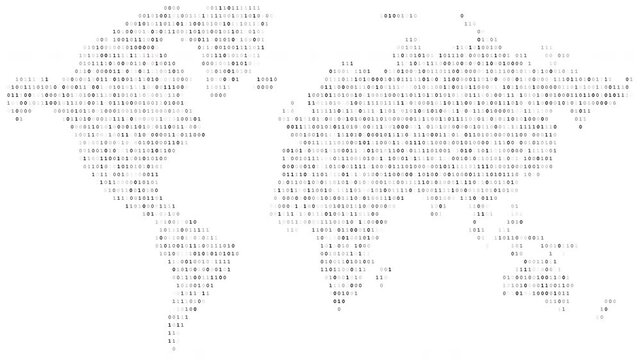 Animated binary digit world map with alpha channel transparency, featuring flowing data visualization and digital network concept. Ideal for tech videos, cybersecurity themes, global data motion graph