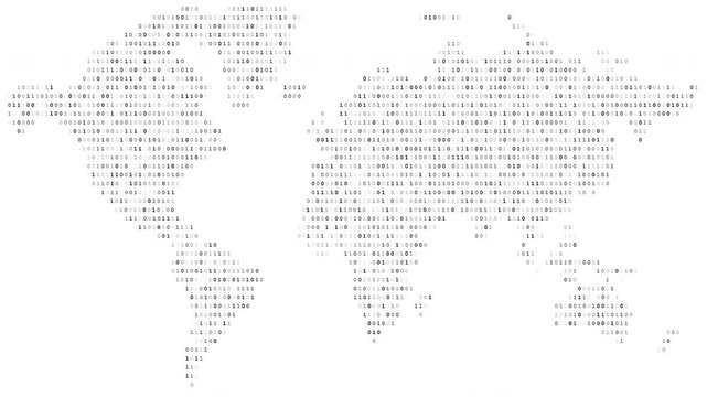Animated binary digit world map with alpha channel transparency, featuring flowing data visualization and digital network concept. Ideal for tech videos, cybersecurity themes, global data motion graph
