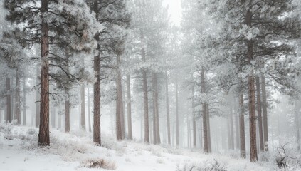 Naklejka premium Snow Covered Pine Forest Landscape in Winter.