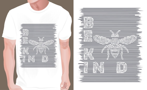 Bee t shirt print design. print on demand vector illustration nice effect white black color Be Kind typography  of Bee t shirt print design for dark color and light background.