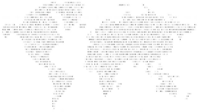 Animated binary digit world map with alpha channel transparency, featuring flowing data visualization and digital network concept. Ideal for tech videos, cybersecurity themes, global data motion graph