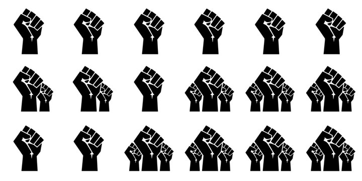 Graphic depiction of multiple black fists raised in solidarity 