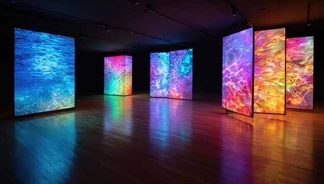 Immersive Digital Art Installation with Vibrant Abstract Light Projections.
