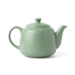 Fototapeta premium Green ceramic teapot isolated on white background kitchenware.